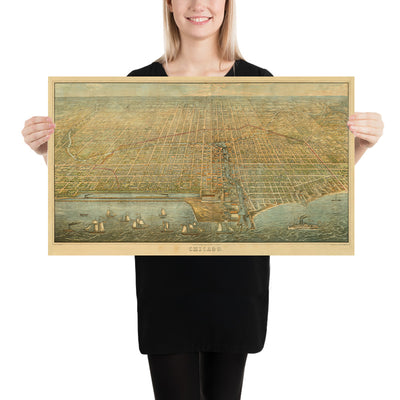 Very Large Old Map of Chicago by Palmatary, 1857: The Sands, Railroad, Richmond House, River, McCormick Reaper Factory