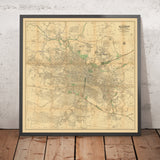 Large Map of Glasgow by Bartholomew, 1903: Railroads, River Clyde, Parks