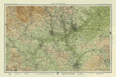 Old OS Map of Vale of Trent by Bartholomew, 1943: Nottingham, Leicester, River Trent, Derby, Lincoln, Chesterfield