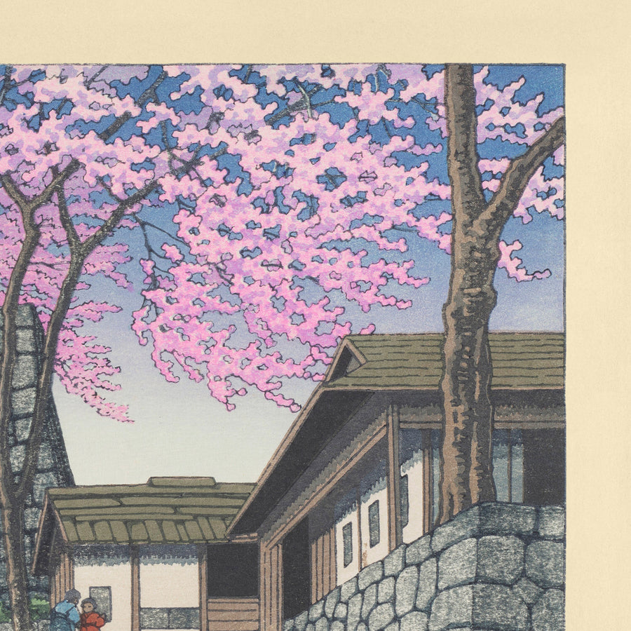 Cherry Blossoms at the Ruins of Shirakawa Castle by Hasui Kawase, 1935