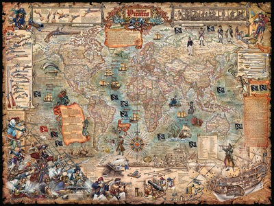 Old Pirate World Map by Ray&Co, 2025: Pirate Ships, Weapons, History