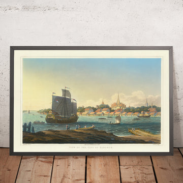 Une image encadrée de la Première Vue de Bangkok par Henry Colburn, 1828