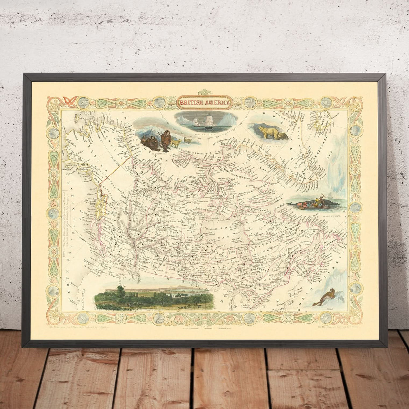 Old Map of British America (Canada) by Tallis, 1851: Montreal, Hudson's Bay Co., Fury & Hecla Strait