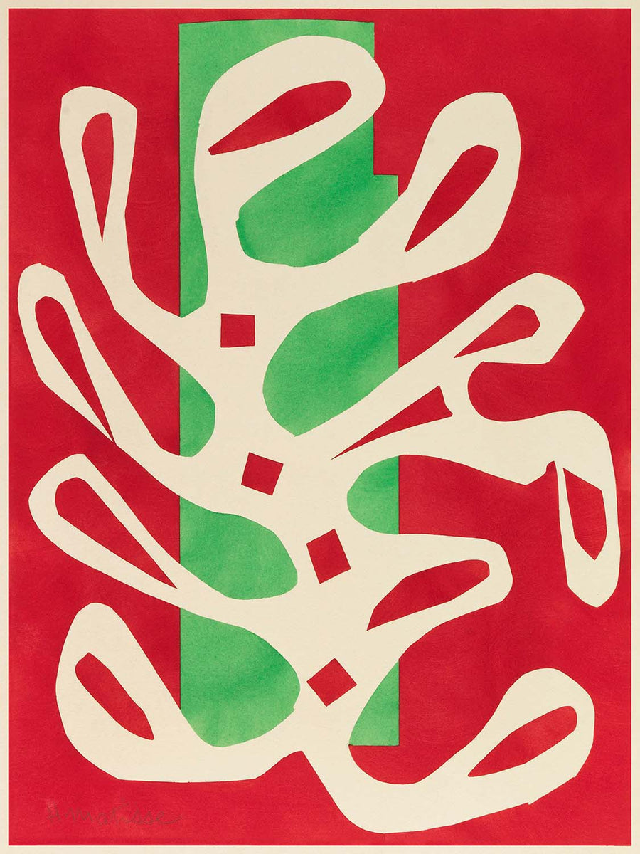 Weiße Algen auf rotem und grünem Hintergrund (White Seaweed on a Red and Green Background) von Henri Matisse, 1947 