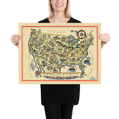 Old Gastronomical Map of the USA, 1939: Great Wheat Belt, Corn Belt, Agriculture, etc.