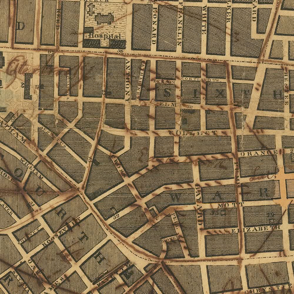 Old Map of New York by Longworth, 1817: City Hall, Broadway, Wall St, Lower Manhattan