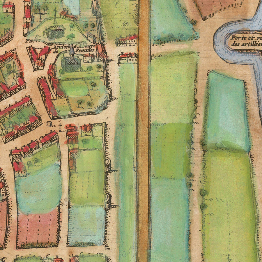 Antica mappa di Autun e Nevers di Braun e Hogenberg, 1581: Mura cittadine, Cattedrali, Palazzo Ducale, fiumi Loire e Arroux, Ponti 