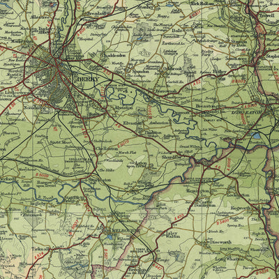 Old OS Map of Vale of Trent by Bartholomew, 1943: Nottingham, Leicester, River Trent, Derby, Lincoln, Chesterfield