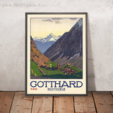 Póster de viaje del Paso del Gotardo: Gotthard Schweiz de Emil Cardinaux, 1914 