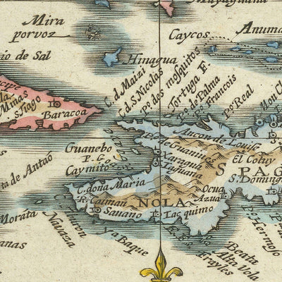 Rare Map of the Greater & Lesser Antilles by du Plessis, 1700: Cuba, Hispaniola, Jamaica, Puerto Rico, Caribbean