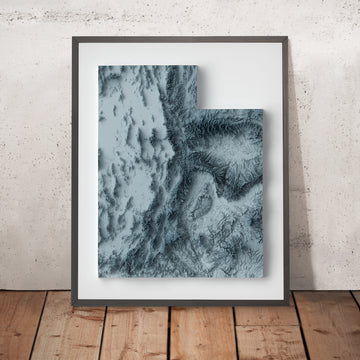 Una imagen enmarcada de un mapa de relieve topográfico en estilo 3D de Utah