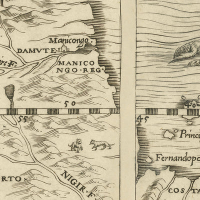 Old Upside Down Map of Africa by Ramusio, 1554