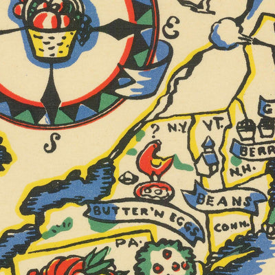 Old Gastronomical Map of the USA, 1939: Great Wheat Belt, Corn Belt, Agriculture, etc.