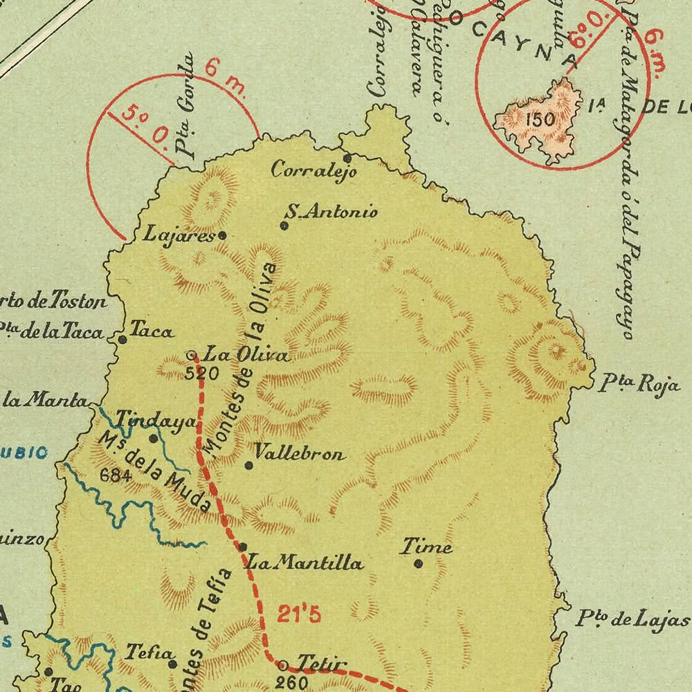 Alte Karte der Kanarischen Inseln von Chias, 1900: Las Palmas, Arrecife, Wappen, Topographie, Straßen