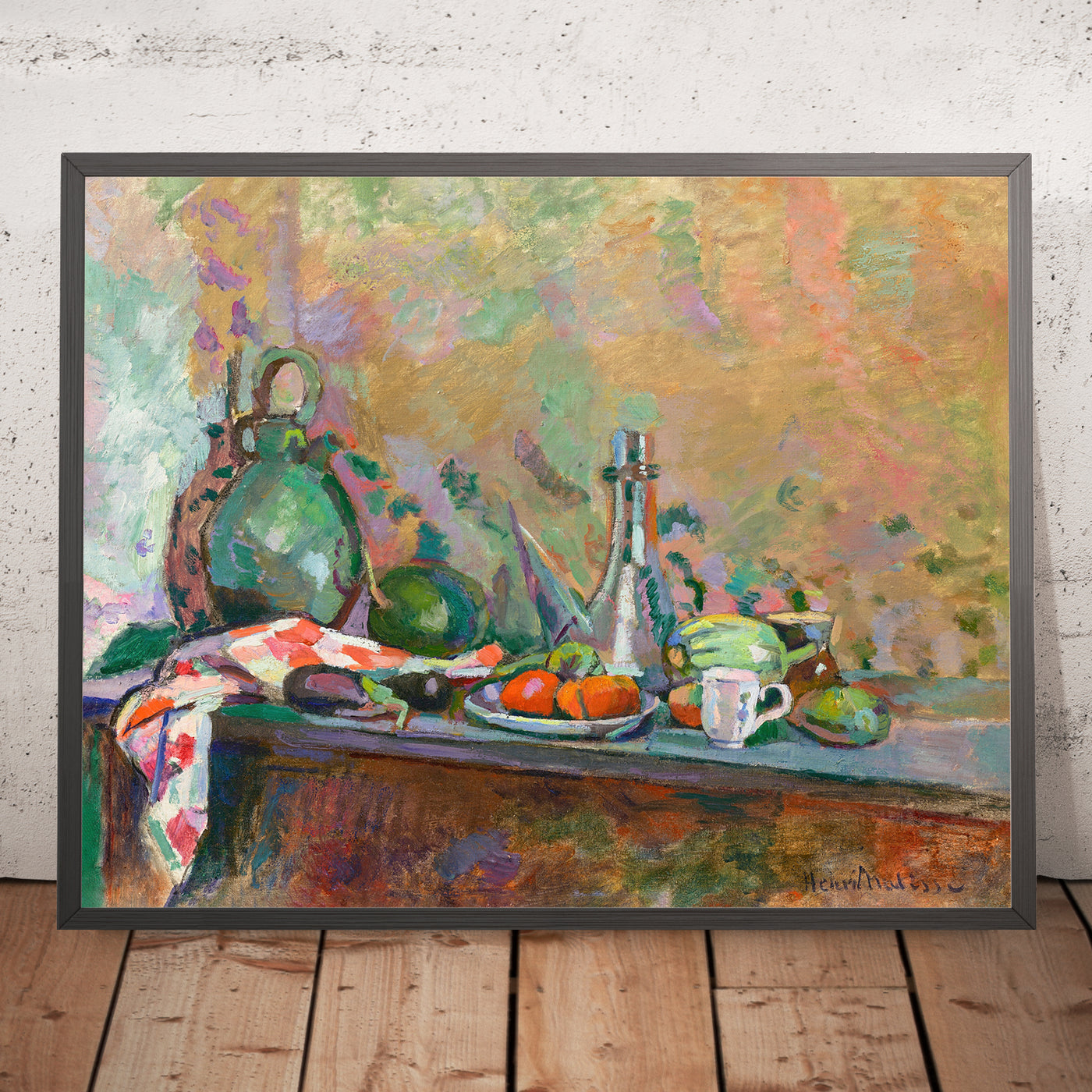 A framed image of Nature morte au purro, I (Still life with cigar, I) by Henri Matisse, 1904