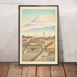 Matin à Motoyoshiwara avec le Mont Fuji par Hasui Kawase 1935 