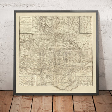 Antica mappa di Manchester di Laurent, 1793: Deansgate, Market St, Oxford Rd, Ancoats, London Rd 