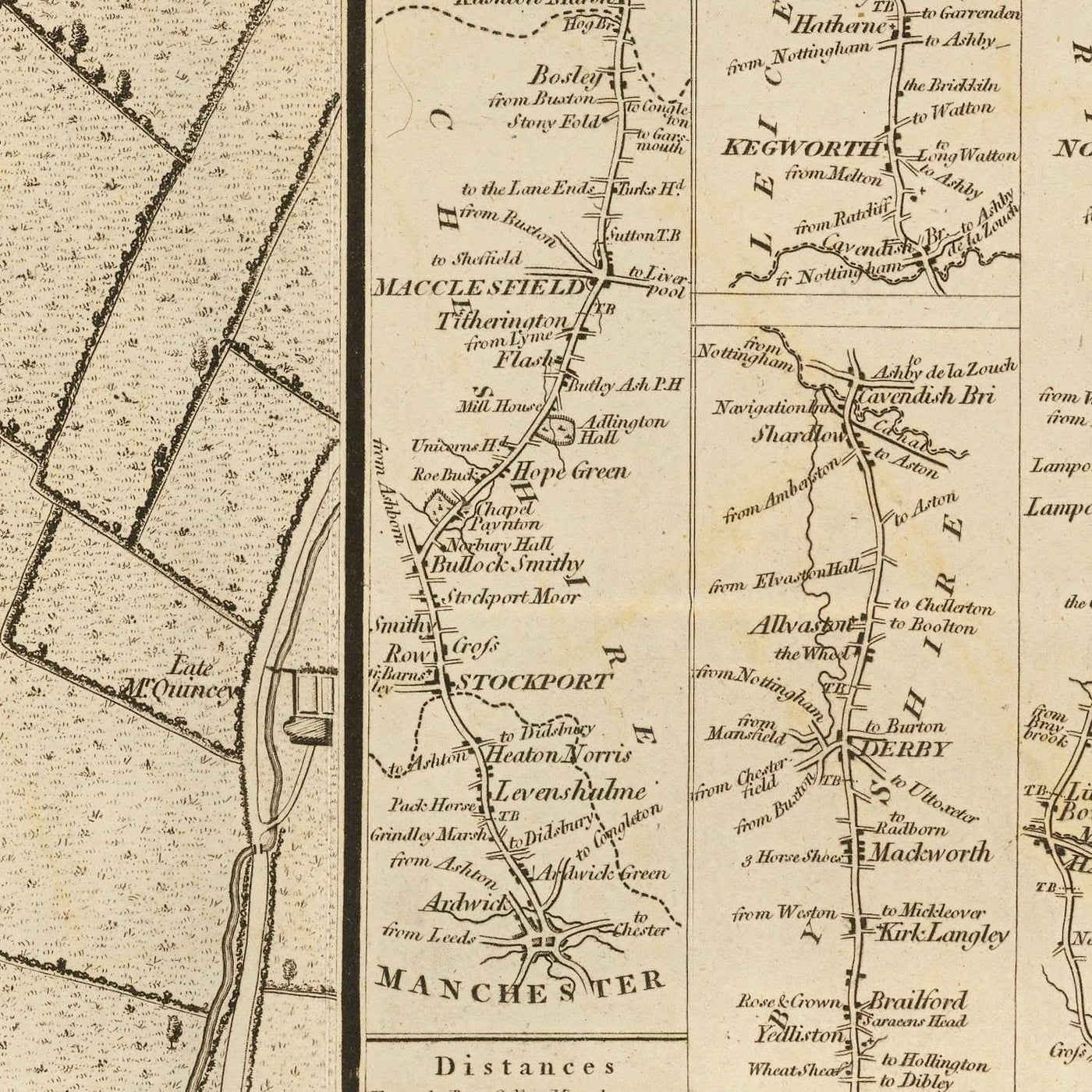 Ancienne carte de Manchester par Laurent, 1793 : Salford, Ancoats, Ardwick, rivière Irwell, rivière Medlock