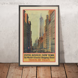 Póster de viaje de la ciudad de Nueva York: Quinta Avenida – Viaja en tren, 1932 