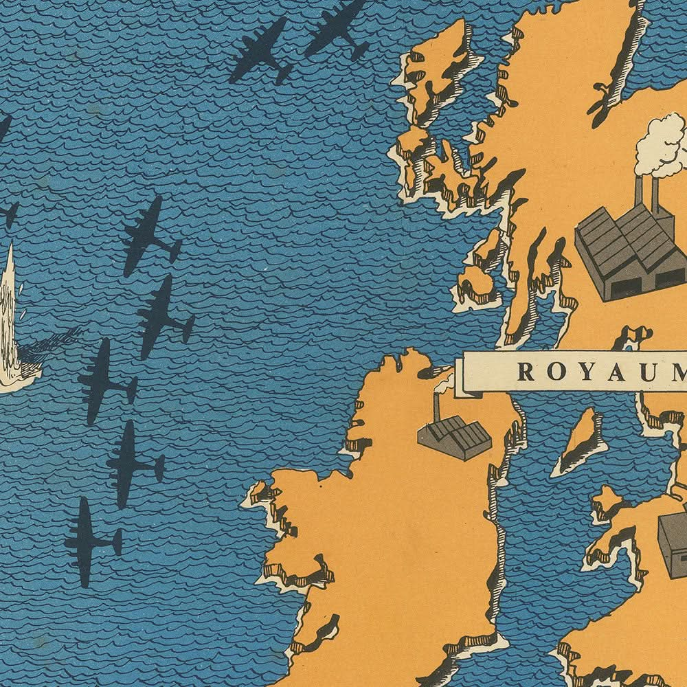 Alte Bildkarte der Schlacht um den Atlantik von Blake, 1944: Großbritannien, U-Boote, Konvois, Frankreich, Deutschland