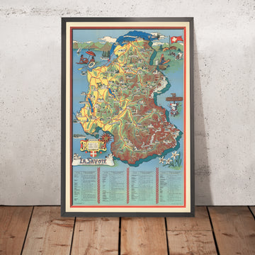 Vecchia mappa della Savoia di Flornoy, 1950: Monte Bianco, Lago del Bourget, Chambéry, Aix-les-Bains 