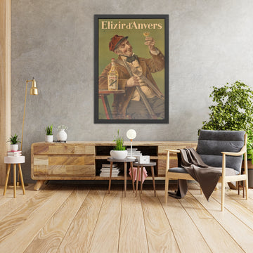 A framed image of Elixir d’Anvers Vintage Liqueur Poster by Gérard Portielje, 1906