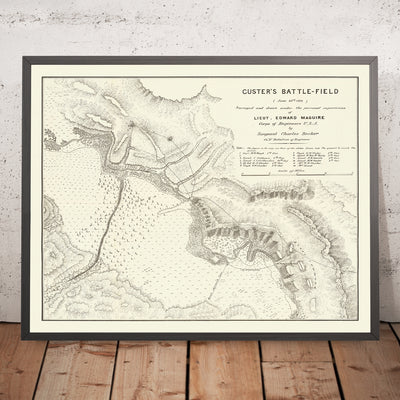 A framed image of Custer's Battle-Field June 25th 1876 by U.S. Army Corps of Engineers 1876