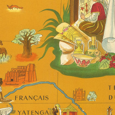 Carte ancienne des colonies françaises en Afrique par Boucher, 1945 : Casablanca, Alger, Dakar, Sahara, Rose des vents