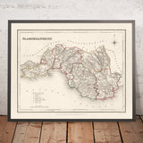 Alte Karte von Glamorgan, Wales von Creighton, 1844: Cardiff, Swansea, Merthyr, Gower, Taff Vale Railway 