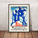 Póster de viaje del noroeste del Pacífico: Lewis y Clark de Northern Pacific Railway 