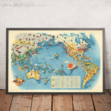 Old Pictorial Map of the Pacific Economy by Covarrubias, 1940: Trade, Resources, Pre-WWII Art