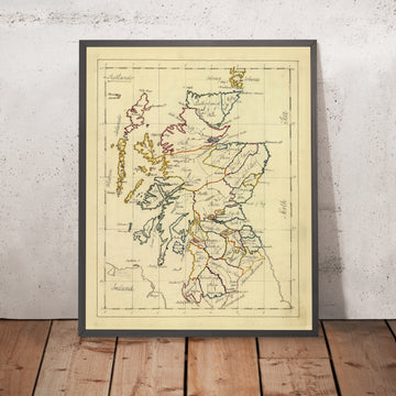 Old Manuscript Map of Scotland by Bowen, 1810: Glasgow, Edinburgh, Aberdeen, R. Clyde, Great Glen