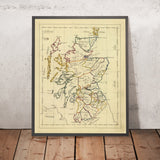 Old Manuscript Map of Scotland by Bowen, 1810: Glasgow, Edinburgh, Aberdeen, R. Clyde, Great Glen
