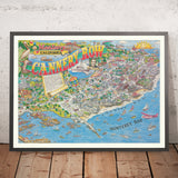 Antiguo mapa pictórico de Monterey, California de Gilliland, 1988: Cannery Row, Waterfront, Wave St, Foam St, Steinbeck 