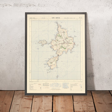 Ancienne carte topographique de Sark, îles Anglo-Normandes, 1965 : village de Sark, La Grève, The Moulin, baie de Balline, La Baie de Sercq 