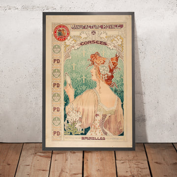 A framed image of Manufacture Royale de Corsets by Alphonse Mucha, 1897