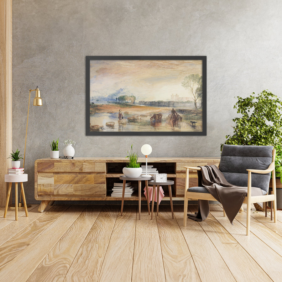 A framed image of Sunset and Moonrise by Turner, 1822