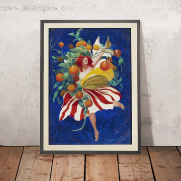 A framed image of Woman Holding a Bottle Vintage Drinks Advertising Poster by Leonetto Cappiello, 1921