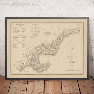 Mapa antiguo de Mónaco por Gillot, 1898: Monte Carlo, La Condamine, Casino, Palacio, Puerto 