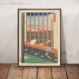 Gatto sul davanzale (Osservando il Festival) di Utagawa Hiroshige, 1857 