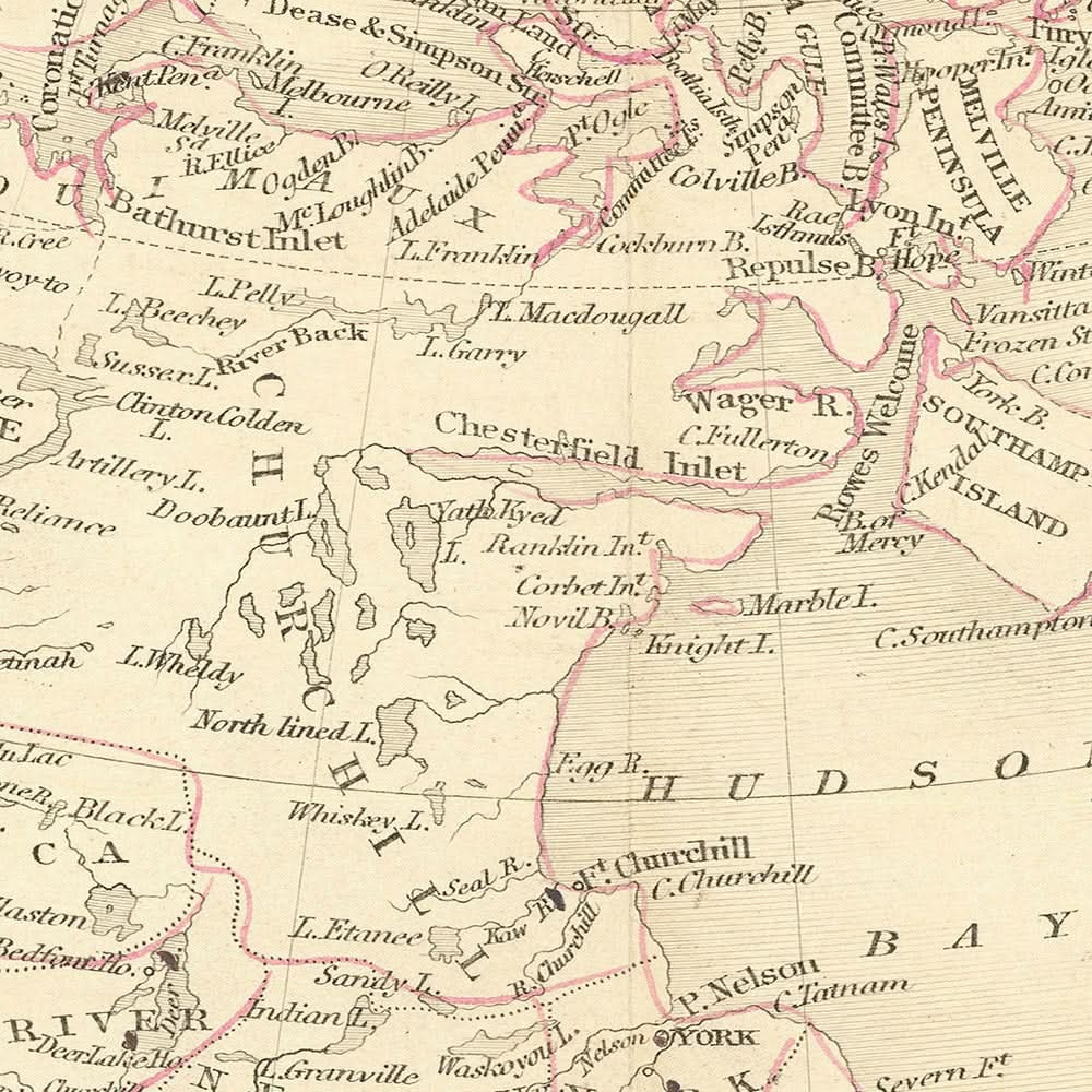 Old Map of British America (Canada) by Tallis, 1851: Montreal, Hudson's Bay Co., Fury & Hecla Strait