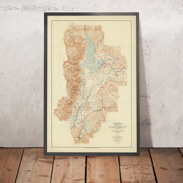 Antica mappa topografica del Grand Teton National Park, 1948: Jackson Lake, Jenny Lake, Snake River, Mt Moran, Cascade Cyn 
