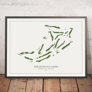 A framed image of The Dunluce Links in the style of a simple and modern golf course map
