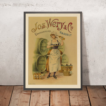 A framed image of Jos. Wery & Cie Vintage Distillery Advertising Poster, 1901