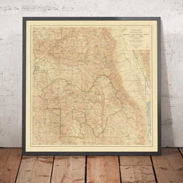 Carte topographique ancienne des parcs nationaux de Sequoia et de Gen. Grant, 1927 : Mt Whitney, Great W Divide, Kings Canyon, Sherman Tree, Mineral King 