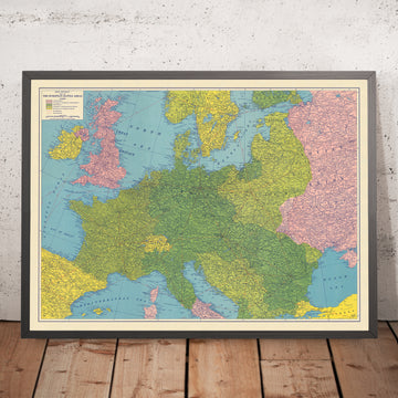 Old Military Map of World War II Europe: English Channel, North Sea, Berlin, Warsaw, Rome