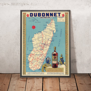 A framed image of Dubonnet Quinquina Vintage Advertising Poster – Madagascar, 1951