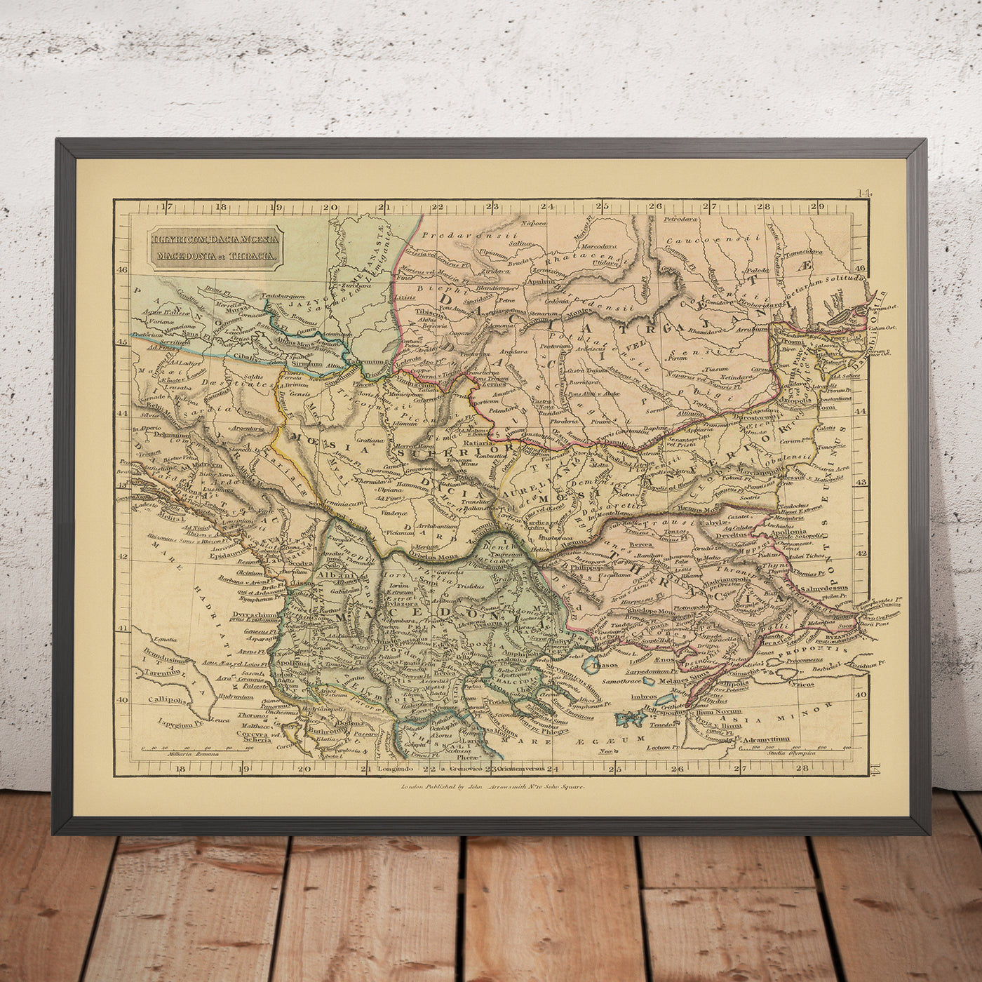 Old Map of Ancient Southeast Europe by Arrowsmith, 1824: Thracia, Macedonia, Moesia, Dacia, Illyricum