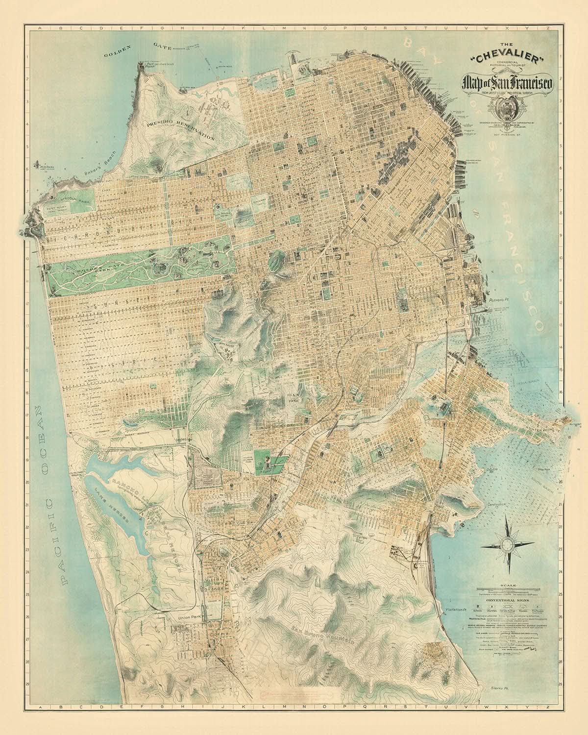 Rare Giant Street Map of San Francisco by Chevalier, 1911