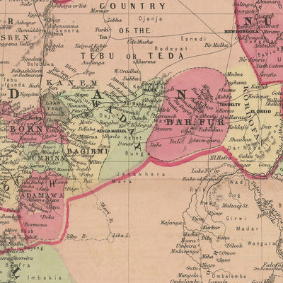 Old Map of Africa by Johnson, 1864: Colonial Borders, Explorer Routes, Cape Town & Liberia Inset